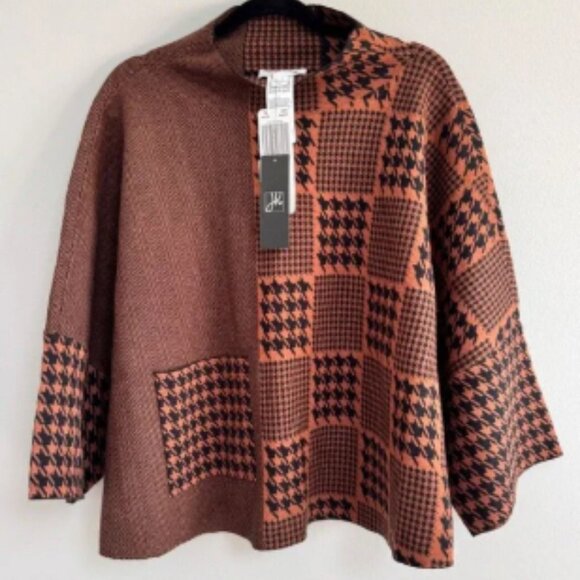 NWT Joseph Ribkoff Houndstooth Poncho Sweater‎ Pullover Geometric Print XL - Picture 1 of 7